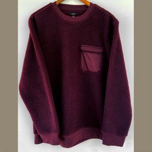 NWT, Mens Burgundy Long Sleeve Fleece Pullover